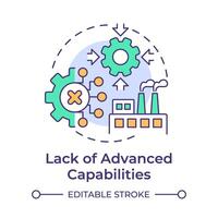 Lack of advanced capabilities multi color concept icon. Production processes optimization. Round shape line illustration. Abstract idea. Graphic design. Easy to use in infographic, article vector