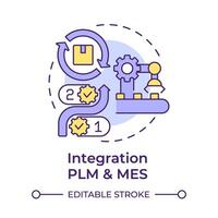 Integration PLM and MES multi color concept icon. Product lifecycle management. Industrial control. Round shape line illustration. Abstract idea. Graphic design. Easy to use in infographic, article vector