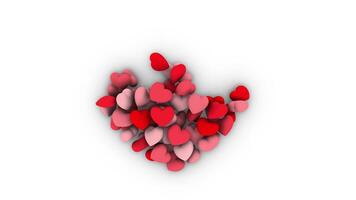 astratto animazione di cuore sagomato elementi diffusione e formatura un' grande cuore con rosa e rosso colori su un' bianca sfondo , amore movimento grafica per san valentino giorno , 3d rendere , 4k , 60 fps video