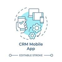 CRM mobile app soft blue concept icon. Business manage, communication processes. Round shape line illustration. Abstract idea. Graphic design. Easy to use in infographic, presentation vector