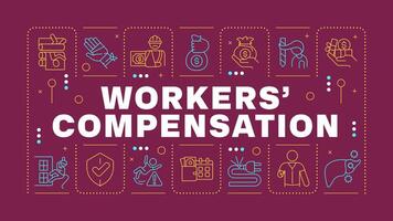 Workers compensation yellow word concept. Business insurance, employees safeguard. Horizontal image. Headline text surrounded by editable outline icons vector