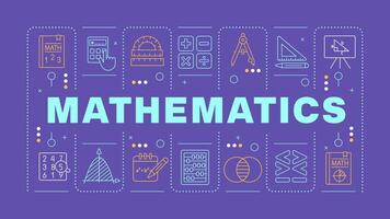 Mathematics light orange word concept. Science calculations. Academic discipline, algebra. Horizontal image. Headline text surrounded by editable outline icons vector