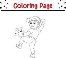 linda chico jugando colorante página. colorante libro para niños. vector