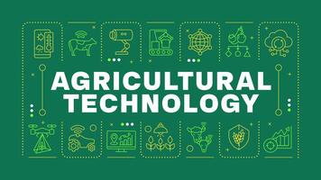 Agricultural technology green word concept. Farm technology, smart farming. Precision planting. Horizontal image. Headline text surrounded by editable outline icons vector