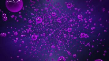 abstract Purper bubbels drijvend en spinnen Aan een glimmend donker blauw achtergrond met helder reflecties en in beweging camera effect , beweging grafiek , 4k , 60 fps video