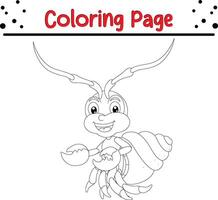 linda ermitaño cangrejos página. loco y insecto colorante libro para niños vector