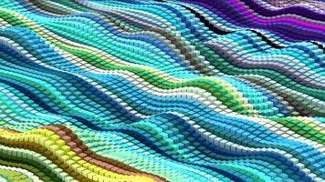 kleurrijk abstract achtergrond met gestreept golvend veld- van vlot in beweging kubus vormen en verscheidenheid van positief en helder vrolijk kleuren , beweging grafiek , 3d geven , 4k , 60 fps video