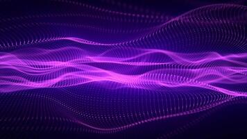 énergie vagues de élégant rose lignes avec embrasé particules sur une brillant violet Contexte. abstrait mouvement graphique pour ordinateur technologie, moderne science et artificiel intelligence , boucle , 4k , 60 ips video
