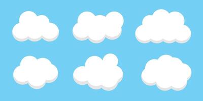 conjunto de nubes plano dibujos animados. azul cielo naturaleza panorama con blanco nube icono símbolo concepto. plano dibujos animados ilustración para web sitios y pancartas diseño. vector