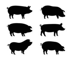 Pig silhouette icon set. Pig, pork icons. vector