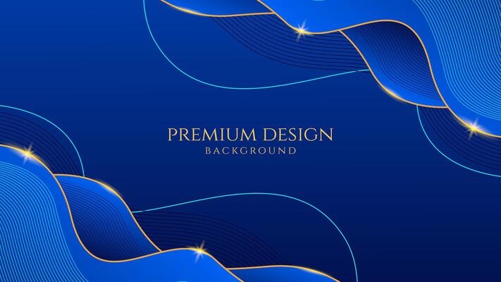 Dark blue luxury premium background with shining gold line waves, suitable for banners, wallpapers, brochures and posters. illustration