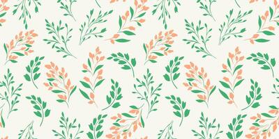 Simple seamless pattern with abstract shapes tiny branches, little flowers buds. Small green silhouettes floral stems printing on a light background. hand drawing sketch vector