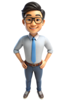 3d style illustration of asia Hipster man in office worker uniform, he is happy png