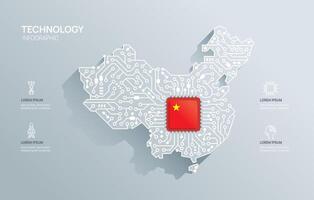 circuito chip tablero semiconductor tecnología infografía. infografía circuito tablero China mapa forma concepto antecedentes. ilustración. vector