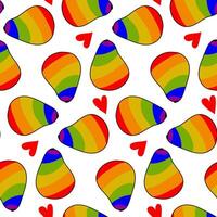 Pattern of papaya, painted in all the colors of the rainbow. Seamless fruits with a contour. Whole fruit with a colored peel and a heart. An LGBT symbol. Suitable for website, blog, product packaging vector