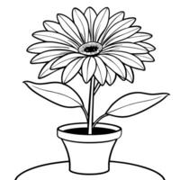 Gerbera Daisy flower outline illustration coloring book page design, Gerbera Daisy flower black and white line art drawing coloring book pages for children and adults vector