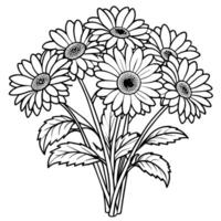 gerbera margarita flor contorno ilustración colorante libro página diseño, gerbera margarita flor negro y blanco línea Arte dibujo colorante libro paginas para niños y adultos vector