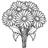 Gerbera Daisy flower outline illustration coloring book page design, Gerbera Daisy flower black and white line art drawing coloring book pages for children and adults vector