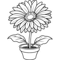 gerbera margarita flor contorno ilustración colorante libro página diseño, gerbera margarita flor negro y blanco línea Arte dibujo colorante libro paginas para niños y adultos vector