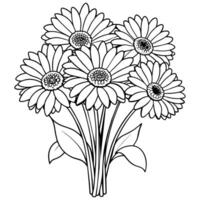 gerbera margarita flor contorno ilustración colorante libro página diseño, gerbera margarita flor negro y blanco línea Arte dibujo colorante libro paginas para niños y adultos vector