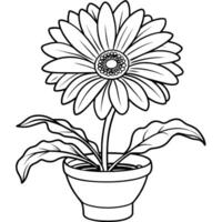 gerbera margarita flor contorno ilustración colorante libro página diseño, gerbera margarita flor negro y blanco línea Arte dibujo colorante libro paginas para niños y adultos vector