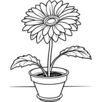 gerbera margarita flor contorno ilustración colorante libro página diseño, gerbera margarita flor negro y blanco línea Arte dibujo colorante libro paginas para niños y adultos vector