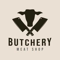 Butchery shop vintage logo design template, cow meat shop graphic logo illustration design template. vector