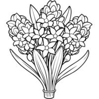 jacinto flor contorno ilustración colorante libro página diseño, jacinto flor negro y blanco línea Arte dibujo colorante libro paginas para niños y adultos vector
