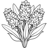 jacinto flor contorno ilustración colorante libro página diseño, jacinto flor negro y blanco línea Arte dibujo colorante libro paginas para niños y adultos vector