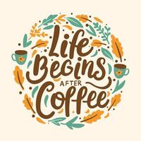 Life begins after coffee, lettering motivational poster vector