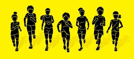 Group of Children Running Together Boys and Girls Running Cartoon Graphic vector