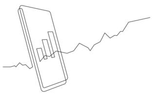 smartphone stock graph and growth chart one line continuous vector