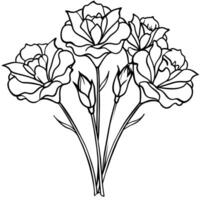 Lisianthus flower outline illustration coloring book page design, Lisianthus flower black and white line art drawing coloring book pages for children and adults vector