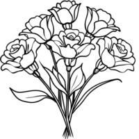 Lisianthus flower outline illustration coloring book page design, Lisianthus flower black and white line art drawing coloring book pages for children and adults vector