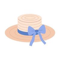 Womens summer hat with bow. Flat illustration isolated on white background. vector