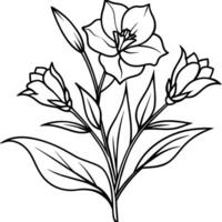 Lisianthus flower outline illustration coloring book page design, Lisianthus flower black and white line art drawing coloring book pages for children and adults vector