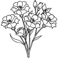 lisianthus flor contorno ilustración colorante libro página diseño, lisianthus flor negro y blanco línea Arte dibujo colorante libro paginas para niños y adultos vector