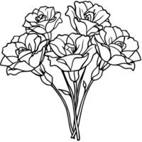 Lisianthus flower outline illustration coloring book page design, Lisianthus flower black and white line art drawing coloring book pages for children and adults vector