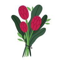 Beautiful bouquet with gprotea artichoke. Flower decoration or gift. Flat illustration isolated on white background. vector