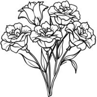 Lisianthus flower outline illustration coloring book page design, Lisianthus flower black and white line art drawing coloring book pages for children and adults vector