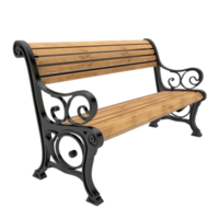 Generated AI a wooden bench with black iron frame and wooden seat on transparent background png