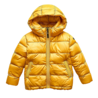 Generated AI a yellow puffy coat with hood on transparent background png