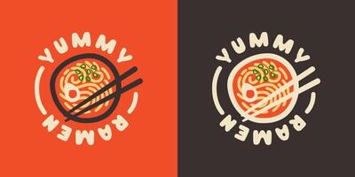 Japanese ramen noodle with funny yummy ramen typography design suitable for print. vector