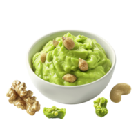 Generated AI avocado in a bowl with custard on transparent background png