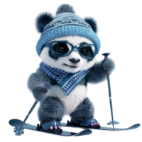 Generated AI panda bear in a blue hat and blue ski gear on transparent background png