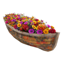 Generated AI a wooden boat filled with flowers on transparent background png