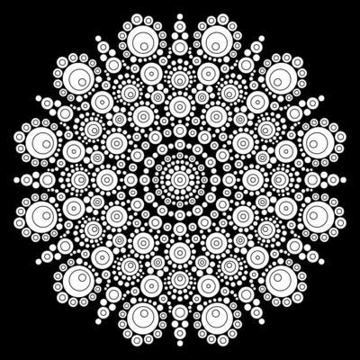 Dot mandala Coloring page for relaxation and meditation. Aboriginal traditional art. Dot painting trendy folk design isolated on black background Coloring book for kids and adults