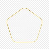 Gold glowing rounded pentagon shape frame isolated on background. Shiny frame with glowing effects. illustration. vector
