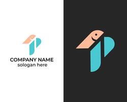 Abstract letter P with fish icon logo design template vector
