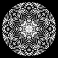 Dot mandala Coloring page for relaxation and meditation. Aboriginal traditional art. Dot painting trendy folk design isolated on black background Coloring book for kids and adults vector